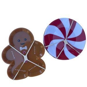 Made for Retail Gingerbread Man Peppermint Swirl Plates Set Holiday Christmas